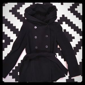 Black Zara Cropped Peacoat with hood